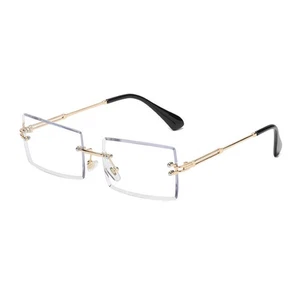 Rimless Square Rectangle Sunglasses Gold Frame Transparent Fashion Design - Foto 1 di 2
