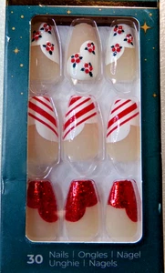 IMPRESS NAILS PRESS ON medium - Shiny Red Peppermint Candy Cane - Bild 1 von 3