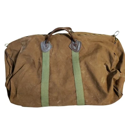 Vintage L.L.Bean Sportsman's Duffel Bag Leather Canvas 26x19 USA Made Brown  - Image 1 of 4