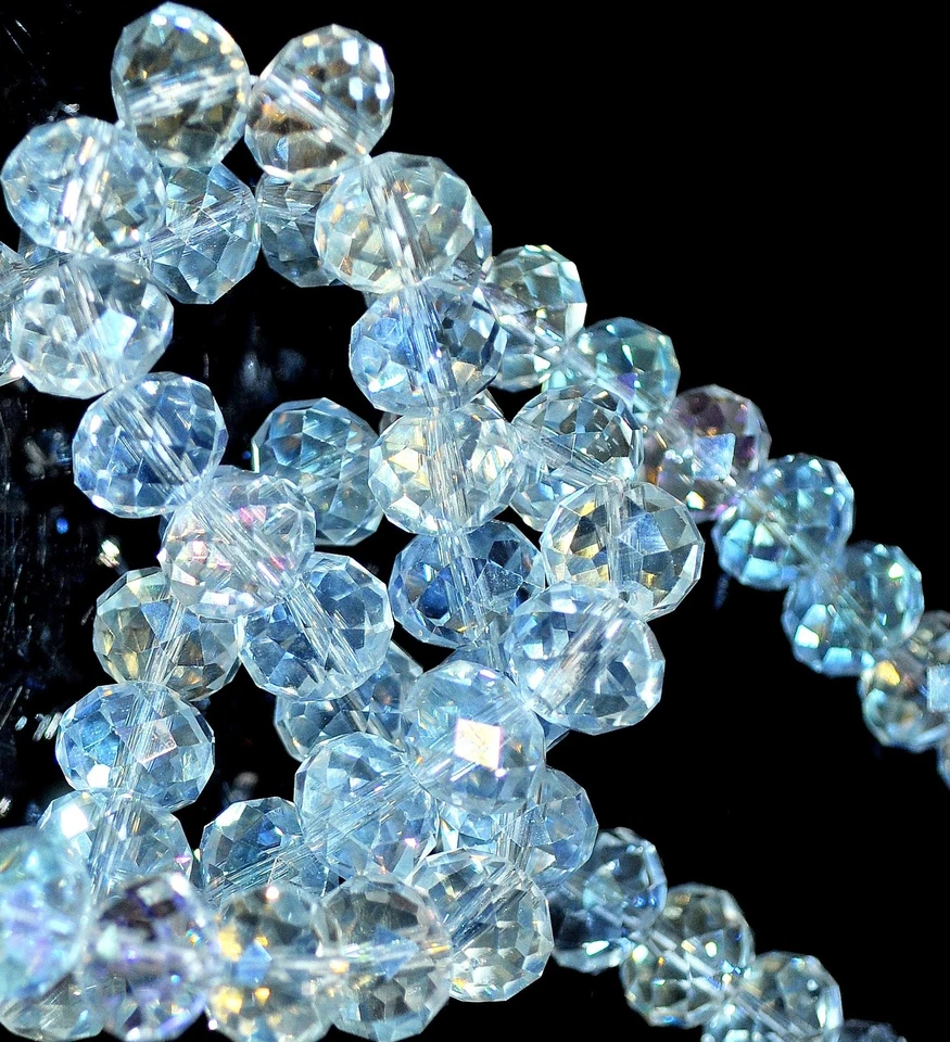 A string of quality clear AB glass crystal rondelle beads (68 pcs) of 8 x 6 mm - Image 1 of 1