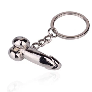 Funny Men Penis Metal Car Keychain Key Chain Keyring Keyfob Silver Lovers Gift - Picture 1 of 12
