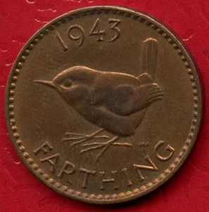 1943 Great Britain 1 Farthing Coin - Picture 1 of 2