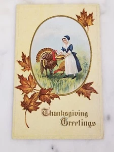 Antike "Erntedankgrüße" mit Jungfrau, die wilde Truthähne füttert - Bild 1 von 4
