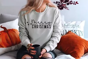 Merry Christmas Sweatshirt Holiday Apparel for Women Festive 3-Star Design - Picture 1 of 10