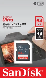 Sandisk Ultra 64GB SDXC Memory Card Class 10 UHS-I 48MBs For Camera Tablet - Picture 1 of 8