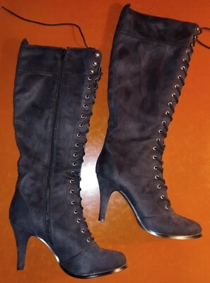 Diba 及膝高跟鞋高跟靴女式 8.5 黑色系带拉链新品 — 第 1/4 张图片