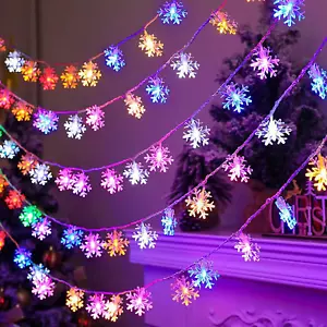 Luci Stringa Fiocco Di Neve, 6M 40 LED Catena Luminosa a Batteria - Foto 1 di 17