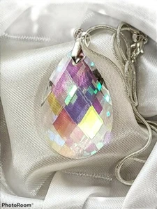 Kristall AB Prisma 38mmx22mm facettiert Anhänger 925 Sterling Silber Kette - Bild 1 von 3