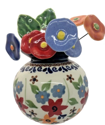 Jarrón de cerámica polaca REND Zo Girl Poinsettia con 12 flores de cerámica 2 hojas Foto 1 de 4