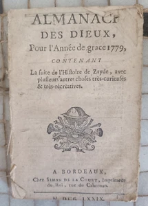 BORDEAUX Almanach des Dieux 1779 Alphonse Belasire Zayde foires populaire 58 - Imagen 1 de 6