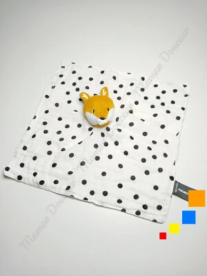 Doudou Plat Lange Carré Renard Orange Blanc Ronds Pois Noir - Orchestra Prémaman - Photo 1/4