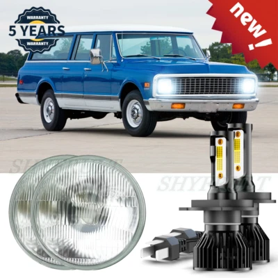 For Chevrolet C20 Suburban 1967-1980 Pair 7 inch LED Headlights Round Hi-Lo Lamp - Image 1 of 4
