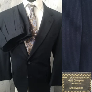 Hart Schaffner Marx Nordstrom Men 2 Piece Suit 44s Blue Stripe Wool 38"x28 Pants - Picture 1 of 20
