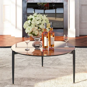 ARTLOGE Tempered Glass Coffee Table Side Center Table Tawny/Grey Top, 15.7/19.7" - Picture 1 of 19