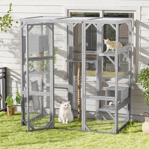 Outdoor Cat House Cat Enclosure Cat Catio with Double Doors Balcony Cat Playpen - Picture 1 of 24