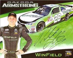 2016 DAKODA ARMSTRONG signed NASCAR WIN FIELD PHOTO CARD POSTCARD TOYOTA RACING