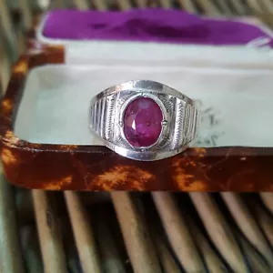 Vintage 925 Sterling Silver Men's Ring, Natural Ruby Signet Ring, Size R US 8.5 - Picture 1 of 8