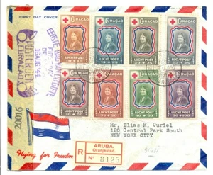 CURAZAO 1944-8-16 REG FLIGHT CV ARUBA A NUEVA YORK -CENSORES- CRUZ ROJA - F/VF - Imagen 1 de 2