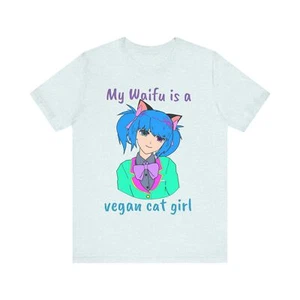 Vegan Cat Girl Women's Tee, Cat Lover Gift, Vegan Anime Tee, Cute Vegan Shirt, - Picture 1 of 37