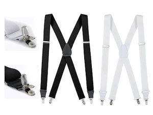 New Fashion Men, women, Elastic No Slip "Pin Clip" X Back Suspenders Leather Tri - Picture 1 of 11