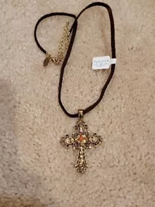 Lia Sophia Tranquility Rhinestone Cross Necklace - Picture 1 of 6