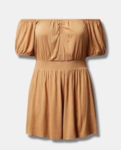 Torrid Rayon Slub Smocked Waist Romper brown size 3X - Picture 1 of 12