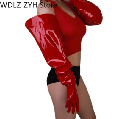 Guantes largos de charol unisex imitación cuero globo mangas abullonadas 70 cm guantes para mujer Foto 1 de 4