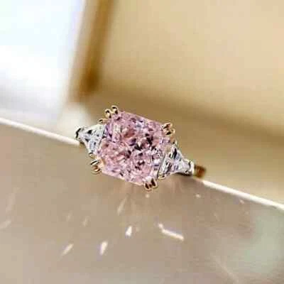 2Ct Asscher Lab Created Pink Sapphire Halo Engagement Ring 14K White Gold Plated - Image 1 of 4