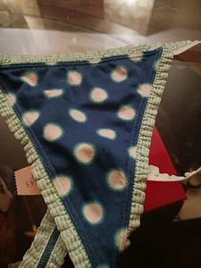 Vintage Victoria's Secret V-String Cotton Blue White Polka Dot Ruffle Rare! - Picture 1 of 3
