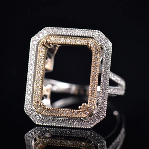 Custom Natural Diamond Vintage Semi Mount Ring Emerald Cut 13x10MM 14K Gold - Picture 1 of 8