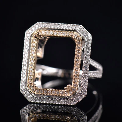 Custom Natural Diamond Vintage Semi Mount Ring Emerald Cut 13x10MM 14K Gold - Image 1 of 4