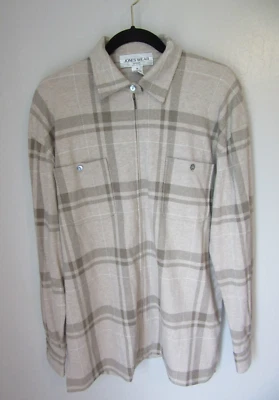 JONES WEAR SPORT Tan Plaid Size M Zip Closure Soft 100% Cotton Long Sleeve Top - Image 1 of 4
