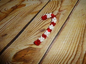 Vintage Christmas Tree Ornament Candy Cane Red White Beads - Picture 1 of 2