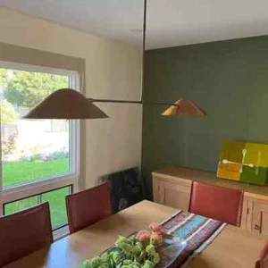 1950's Mid Century Antique Simms 2 Light Mid Century Modern Raw Brass Pendant - Picture 1 of 6