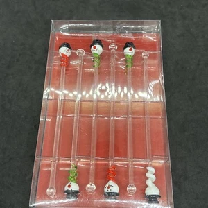Nuevo en caja 2011 Boston Warehouse conjunto de 6 palos oscilantes muñecos de nieve de vidrio con caja - Imagen 1 de 6