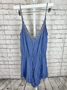 Brandy Melville Women's Blue Crochet Romper Size Small Boho Chic Classic - Picture 1 of 9