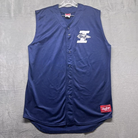 Rawlings Baseball Jersey Mens XL Iowa Sleeveless Blue Button Up Cover