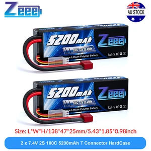 2x Zeee 2S Lipo Battery 5200mAh 7.4V 100C T Plug for 1/8 1/10 RC Car Truck Boat - Picture 1 of 6