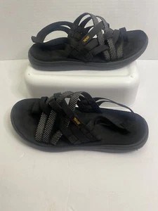 Teva Sandals Women US 8 EU 39 Voya Strappy Toe Loop Black Lightweight Quick Dry - Picture 1 of 9