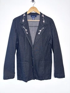 Denim & Co Black Dark Wash Floral Embroidered Patch Pocket Denim Black Jacket XL - Bild 1 von 5
