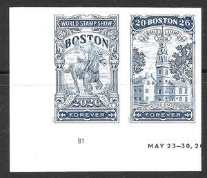 Scott #6030c IMPERFORATE (NO DIE-CUT) Boston 2026 Plate # Pair, MNH-SOLD OUT! - Picture 1 of 1