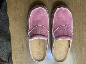 SPENCO Siesta Mules Size 9W Slip On Orthotic Slides Pink Canvas Mocs Mules Shoe - Picture 1 of 3