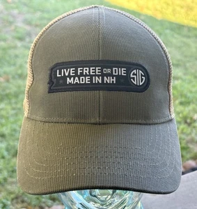 Sig Sauer Live Free or Die Made in New Hampshire Hat Mesh Snapback Green Tan - Picture 1 of 8