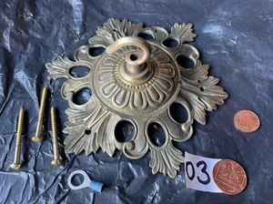184mm ANTIQUE vintage CEILING ROSE chandelier hook CAST BRASS old C1890 Large 3 - Picture 1 of 16