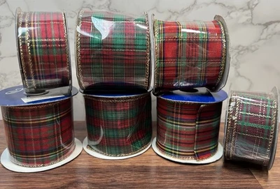 Christmas Plaid Wired Ribbon Mixed Lot 23 Yards Total 1.5”-2.5” - Image 1 of 4