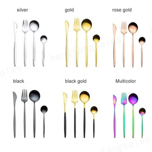 Gold plated Steak silver Knife Fork tea Spoon kitchen Dinnerware Sets Stainless - Picture 1 of 18