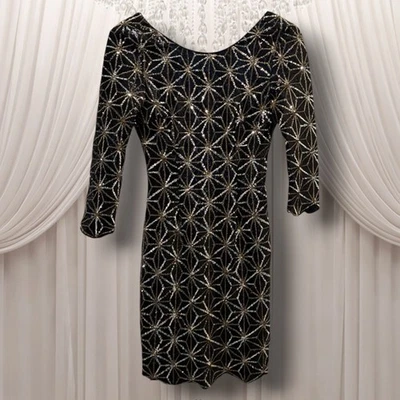 复古 GB 鸡尾酒礼服黑色金色亮片超小号弹力派对新年 — 第 1/4 张图片