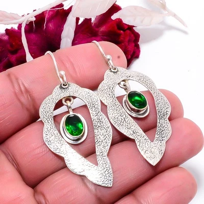 Pendiente de plata de ley 925 con diopsido cromado 2,07", regalo de Navidad E83322 Foto 1 de 4