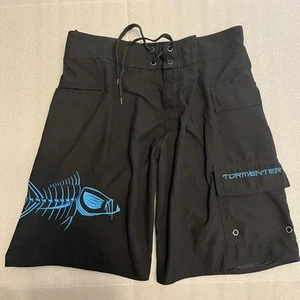Tormenter Waterman Board Short Sz: 34 Black Embroidered Cargo Diver Surfer - Picture 1 of 17