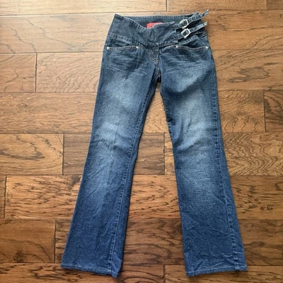 Vintage HOTKISS Double Buckle Jeans Y2K Flare Dark Wash Size 5 - Image 1 of 4